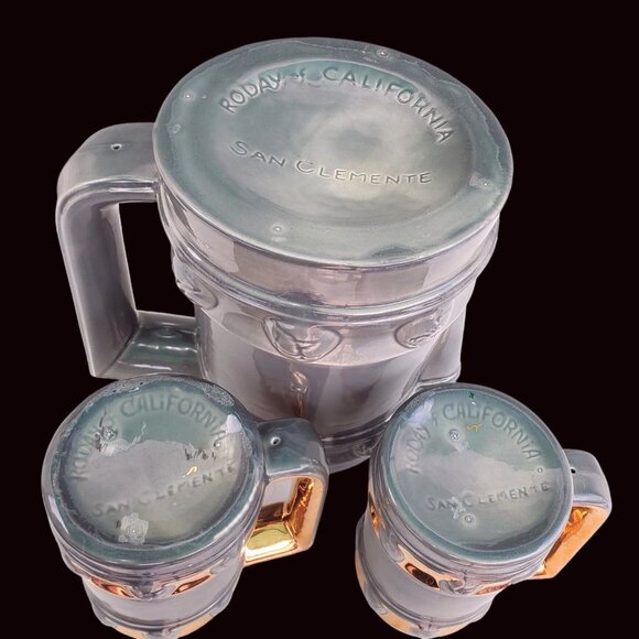 San Clemente Roday California Pottery 60s Vintage Bar Beer Pitcher Mugs Zodiac - Picture 5 of 16